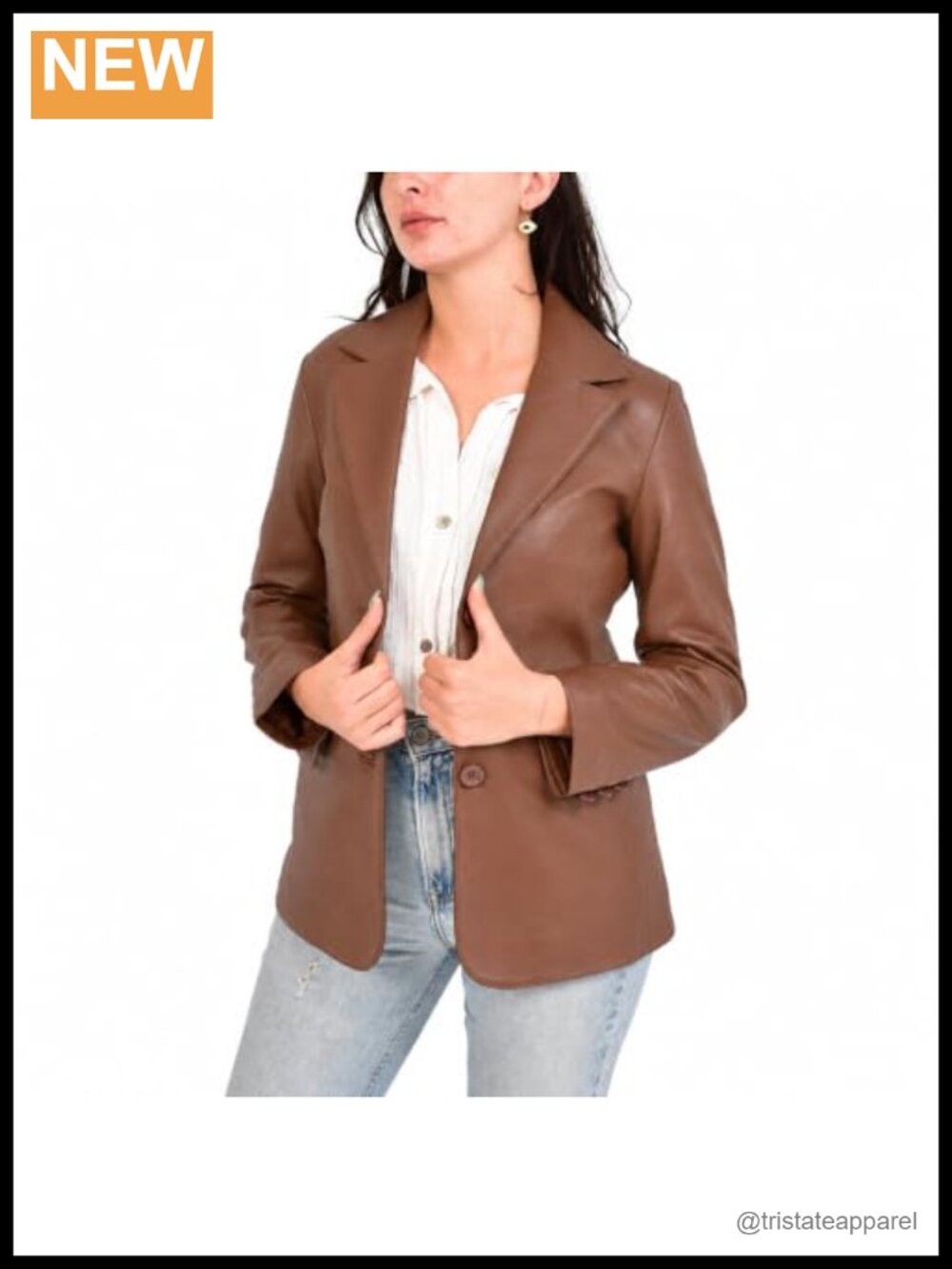 Genuine Lambskin Leather Blazer Jacket for Women 2 Button Notch Lapel